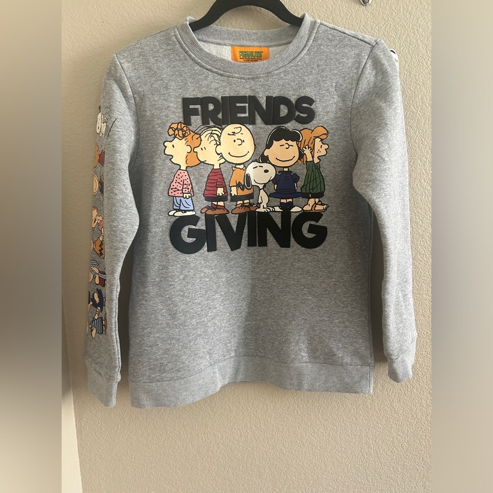 Peanuts Grey 'Friends Giving' Sweatshirt with Character Graphic size kids 14 -16